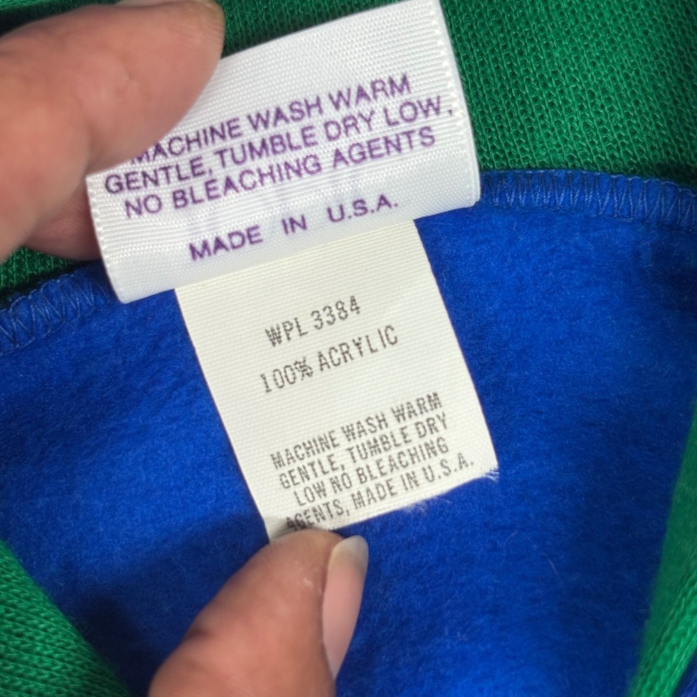 VTG 80s Topic Knits Zip Up Hoodie Small Blue Green Yellow Talon USA Brazil EUC - Picture 9 of 10
